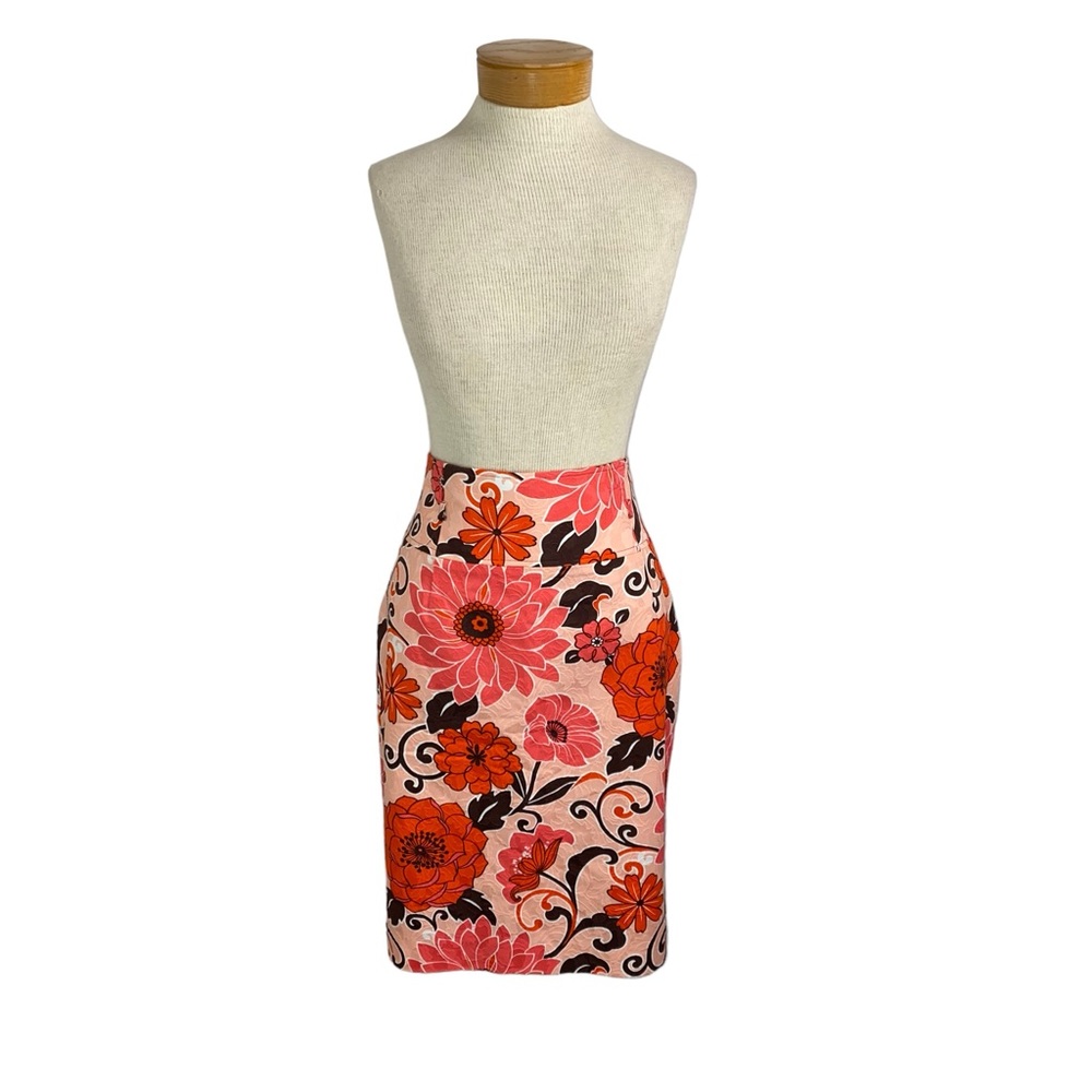 Kelly And Diane NWT Sz 12 Coral Flower Cotton-Pencil Skirt Cottagecore Coquette